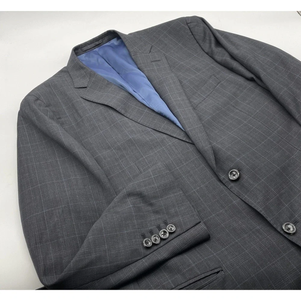 Trunk Club Gray/ Blue Plaid Wool  Blend Mens Blazer‎ Custom Size XL 46